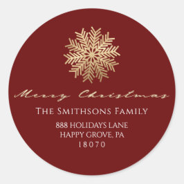 Pegatina Redonda Feliz Navidad desde Burgundy Gold RSVP Snowflake