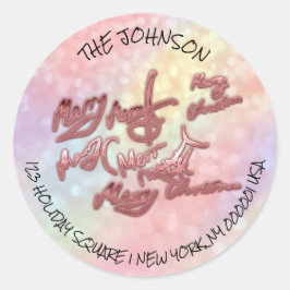 Pegatina Redonda Feliz Navidad desde el discurso holográfico Rosa R