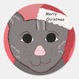 Pegatina Redonda Feliz Navidad desde el gato