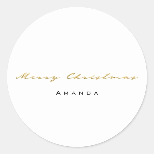 Pegatina Redonda Feliz Navidad desde el nombre de White Gold Minima (Anverso)