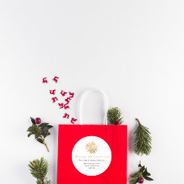 Pegatina Redonda Feliz Navidad desde el nombre Whats Gold RSVP Snow