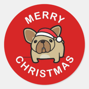 Pegatina Redonda Feliz Navidad desde Fawn Santa Frenchie - Rojo