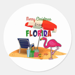Pegatina Redonda Feliz Navidad desde Florida