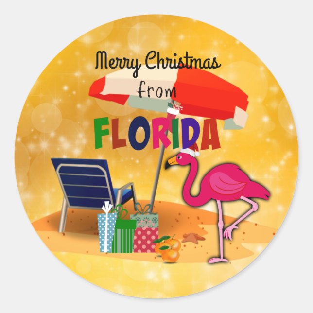Pegatina Redonda Feliz Navidad desde Florida, (Anverso)