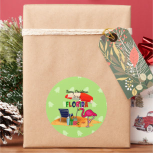 Pegatina Redonda Feliz Navidad desde Florida