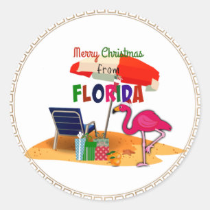 Pegatina Redonda Feliz Navidad desde Florida