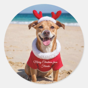 Pegatina Redonda Feliz Navidad desde Florida Beach