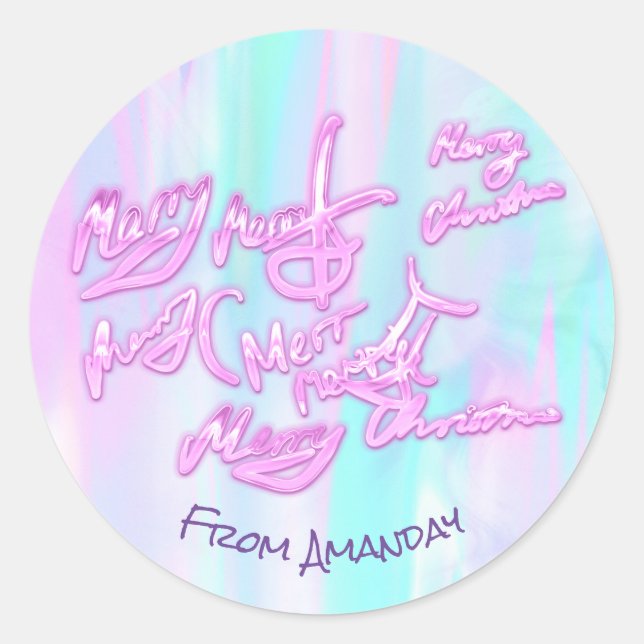 Pegatina Redonda Feliz Navidad desde Holograph Girly Modern (Anverso)