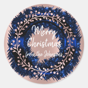 Pegatina Redonda Feliz Navidad desde la guirnalda de invierno de la