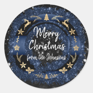 Pegatina Redonda Feliz Navidad desde la guirnalda dorada del Purpur
