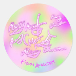 Pegatina Redonda Feliz Navidad desde la Terapia de Color Rosa calie