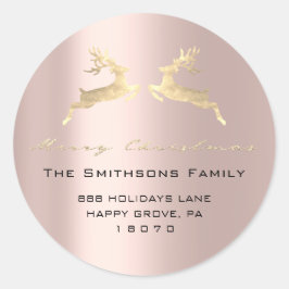 Pegatina Redonda Feliz Navidad desde nombre Rosa RSVP RSVP Rindeer