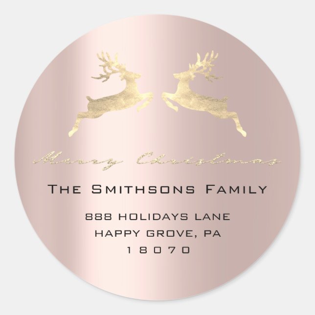 Pegatina Redonda Feliz Navidad desde nombre Rosa RSVP RSVP Rindeer (Anverso)