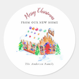 Pegatina Redonda Feliz Navidad desde nuestro nuevo domicilio