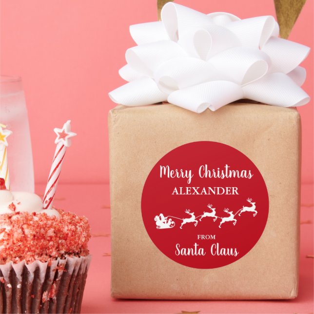 Pegatina Redonda Feliz Navidad desde Santa Claus AÑADIR NOMBRE (Fiesta)