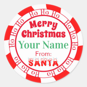 Pegatina Redonda Feliz Navidad desde Santa Ho Ho Ho Blanco y Rojo