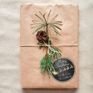 Pegatina Redonda Feliz Navidad desde Santa Reindeer Sleight Black