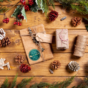 Pegatina Redonda Feliz Navidad desde Santa Reindeer Sleight Green