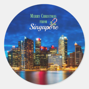 Pegatina Redonda Feliz Navidad desde Singapur
