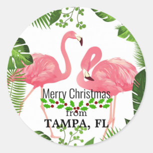 Pegatina Redonda Feliz Navidad desde Tampa, FL