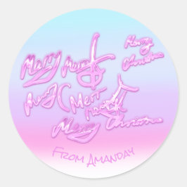 Pegatina Redonda Feliz Navidad Desde Terapia De Color De Ombre Rosa