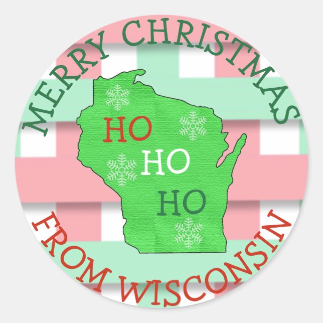Pegatina Redonda Feliz Navidad desde Wisconsin Cute Snowflakes (Anverso)