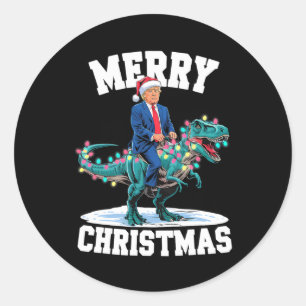Pegatina Redonda Feliz Navidad Dino Donald Trump Dinosaur T-rex X
