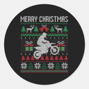 Pegatina Redonda Feliz Navidad Dirt Bike Santa Funny Match