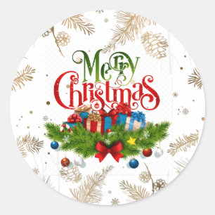 Pegatina Redonda Feliz Navidad, diseño de vacaciones,
