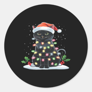 Pegatina Redonda Feliz Navidad divertido gato árbol de Navidad somb