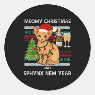 Pegatina Redonda Feliz Navidad divertido gato Sphynx sombrero de Sa