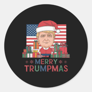 Pegatina Redonda Feliz Navidad Donald Trump Papá Noel