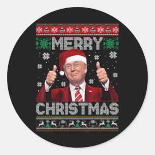 Pegatina Redonda Feliz Navidad Donald Trump Papá Noel Navidad Ugl