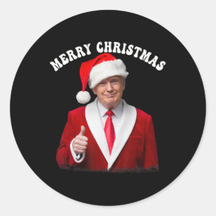 Pegatina Redonda Feliz Navidad Donald Trump Papá Noel Navidad Ugl