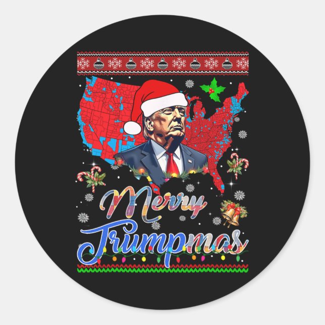 Pegatina Redonda Feliz Navidad Donald Trump Santa Familia Navidad (Anverso)