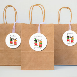 Pegatina Redonda Feliz Navidad Dos Decorados Dachshunds