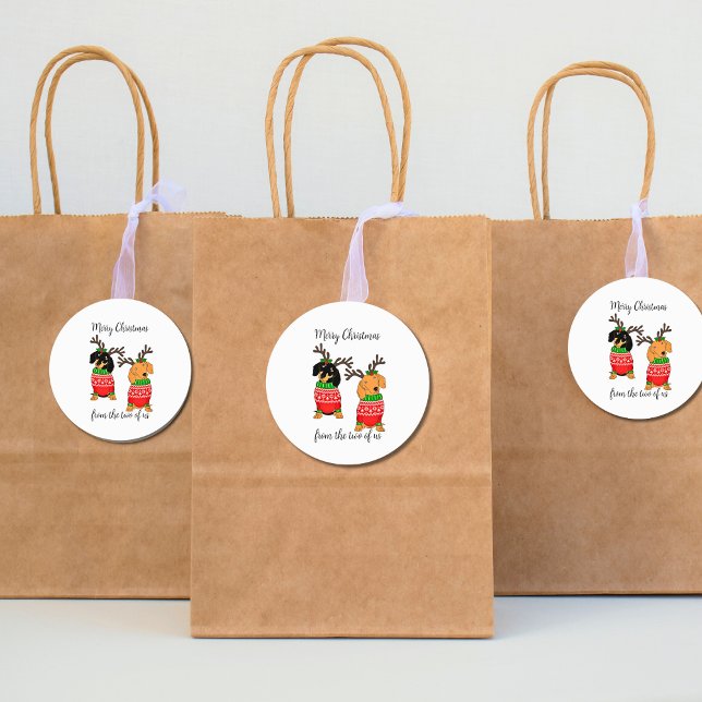 Pegatina Redonda Feliz Navidad Dos Decorados Dachshunds (Cute Dog Dachshund Xmas Stickers)
