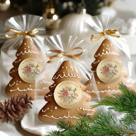 Pegatina Redonda Feliz Navidad Elegante Faux Gold