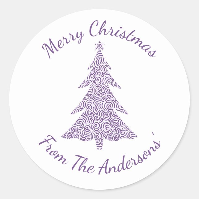 Pegatina Redonda Feliz Navidad elegante y moderno árbol de navidad (Anverso)
