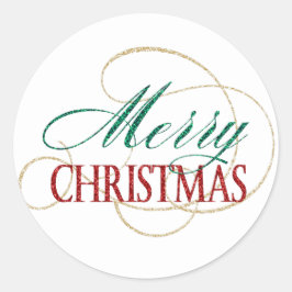 Pegatina Redonda Feliz Navidad Elegante y moderno guión de vacacion