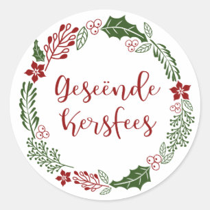 Pegatina Redonda Feliz Navidad en Afrikaans Geseënde Kersfee