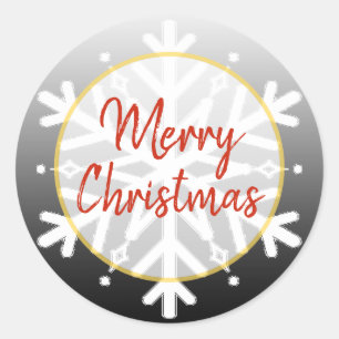 Pegatina Redonda Feliz Navidad en Black and White Snowflake