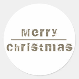 Pegatina Redonda Feliz Navidad en blanco y gris feriado