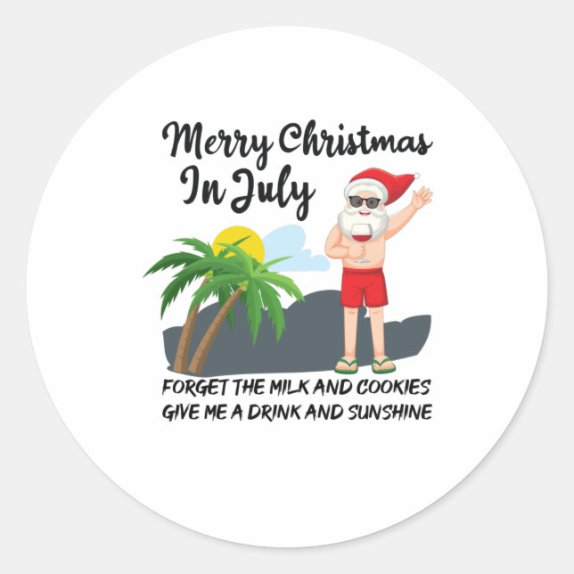 Pegatina Redonda Feliz Navidad En Julio (Anverso)