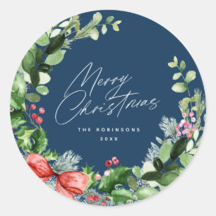 Pegatina Redonda Feliz Navidad en la guerra moderna