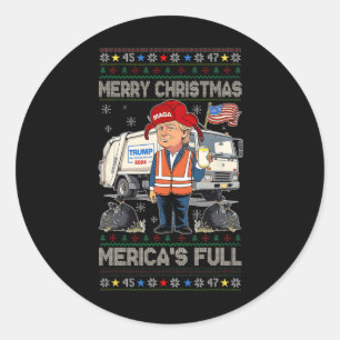 Pegatina Redonda Feliz Navidad en Merica, la divertida Navidad de T