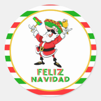 Pegatina Redonda Feliz Navidad en México Navidades