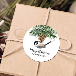 Pegatina Redonda Feliz Navidad en Pinecone