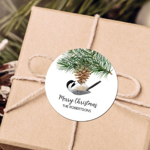 Pegatina Redonda Feliz Navidad en Pinecone