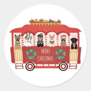 Pegatina Redonda Feliz Navidad en Trolly
